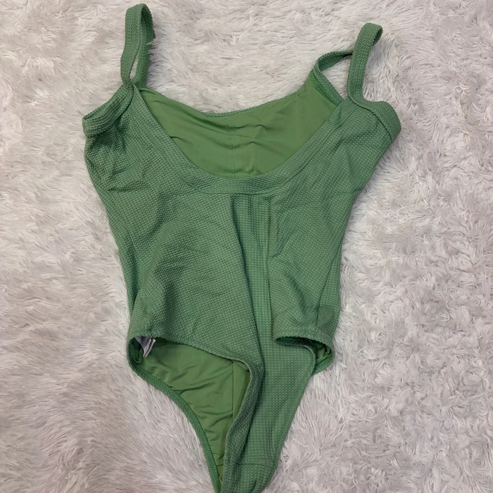 Aerie Waffle Scoop One-Piece Swimsuit in Midday Mint - Picture 3 of 5
